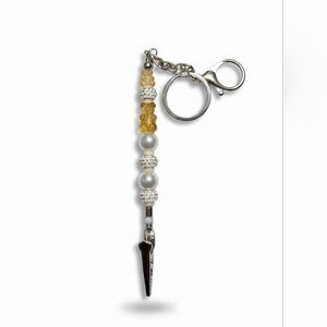 Beaded Multi-Use Alligator Clip Keychain With Black Velvet Carrying Case- yellow
